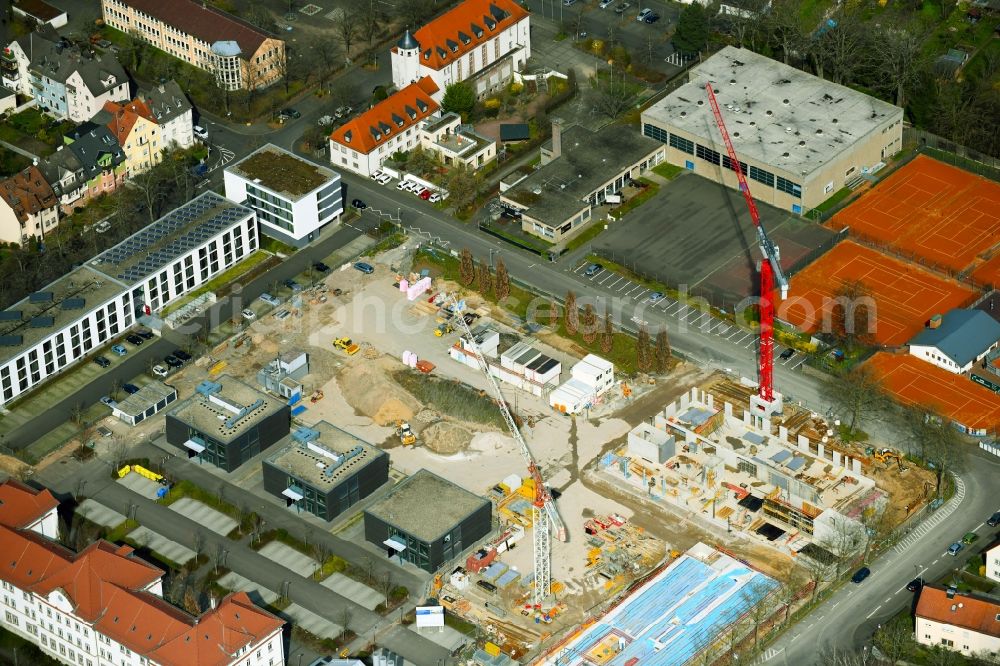 Aschaffenburg from the bird's eye view: Construction site of data center building and online data processing hub on Bessenbacher Weg in Aschaffenburg in the state Bavaria, Germany