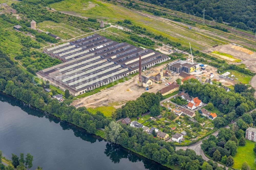 Duisburg from above - Construction site of data center building and online data processing hub in the development area on the former site of the marshalling yard and freight yard of Deutsche Bahn at the ruins of the Wedau repair shop on the Duisburger Freiheit in Duisburg at Ruhrgebiet in the state North Rhine-Westphalia, Germany