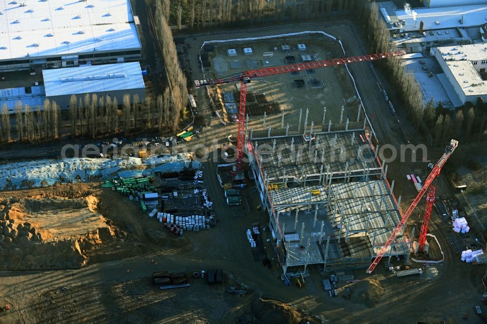 Berlin from above - Construction site of data center building and online data processing hub in Marienpark on Lankwitzer Strasse in the district Mariendorf in Berlin, Germany