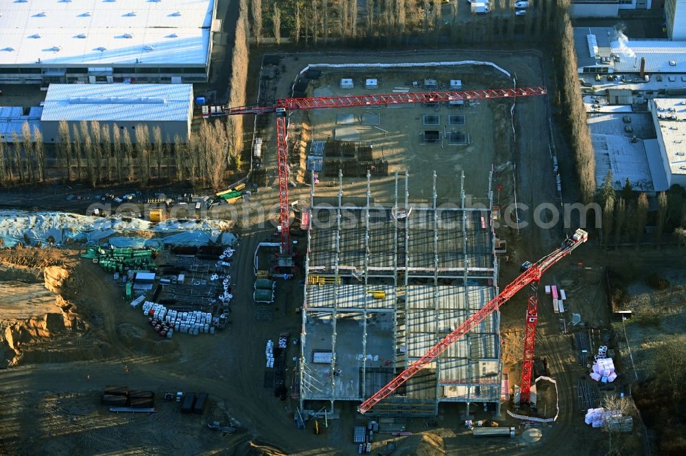 Berlin from the bird's eye view: Construction site of data center building and online data processing hub in Marienpark on Lankwitzer Strasse in the district Mariendorf in Berlin, Germany