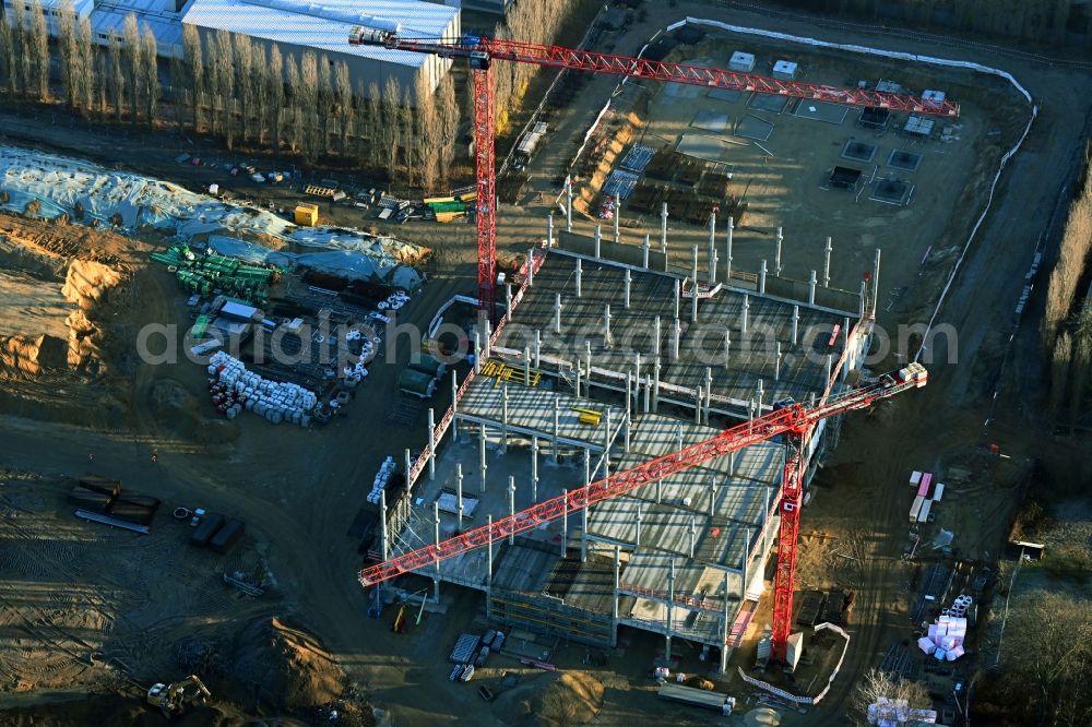 Aerial image Berlin - Construction site of data center building and online data processing hub in Marienpark on Lankwitzer Strasse in the district Mariendorf in Berlin, Germany