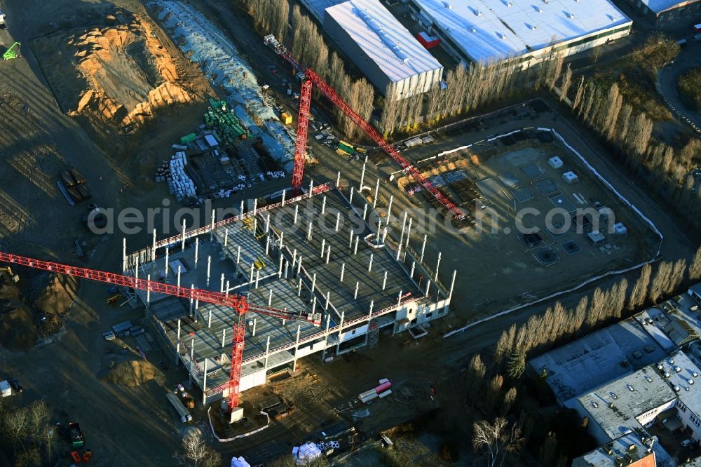 Berlin from above - Construction site of data center building and online data processing hub in Marienpark on Lankwitzer Strasse in the district Mariendorf in Berlin, Germany