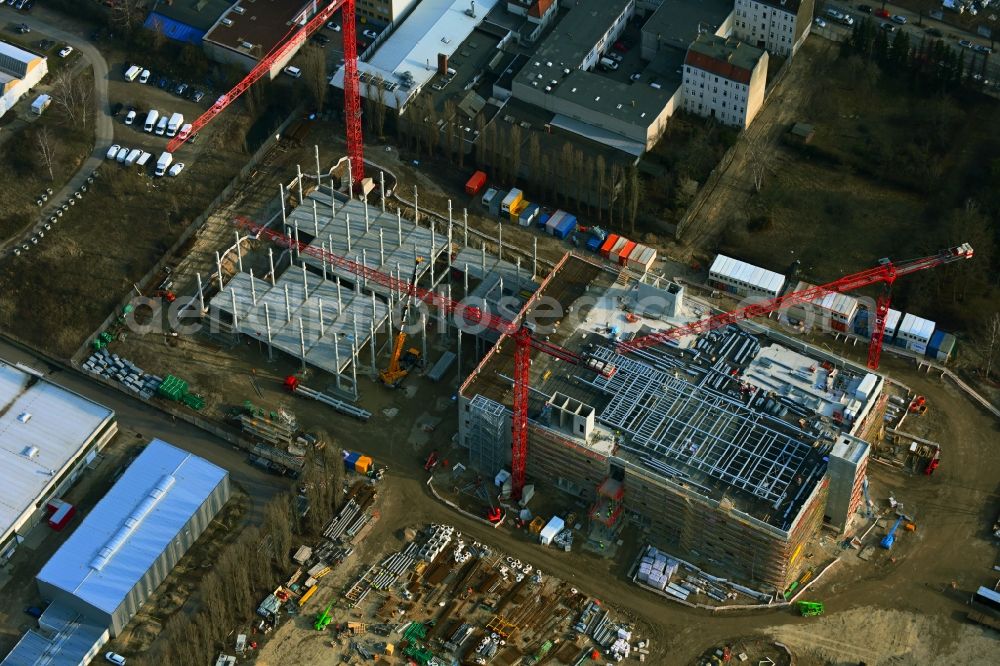 Berlin from the bird's eye view: Construction site of data center building and online data processing hub in Marienpark on Lankwitzer Strasse in the district Mariendorf in Berlin, Germany