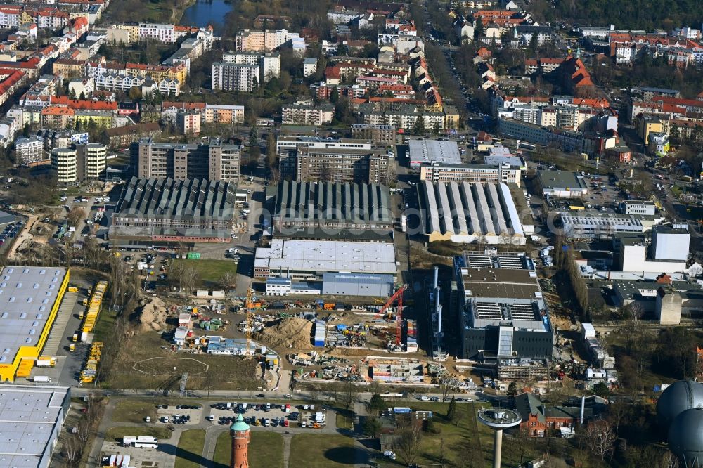 Aerial image Berlin - Construction site of data center building and online data processing hub in Marienpark on Lankwitzer Strasse in the district Mariendorf in Berlin, Germany