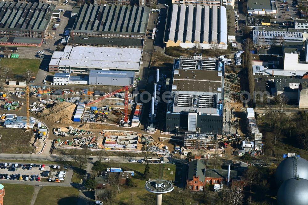 Berlin from the bird's eye view: Construction site of data center building and online data processing hub in Marienpark on Lankwitzer Strasse in the district Mariendorf in Berlin, Germany