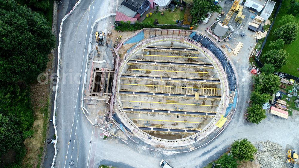 Siegburg from the bird's eye view: Construction of a new rainwater retention basin on street Zeithstrasse in Siegburg in the state North Rhine-Westphalia, Germany