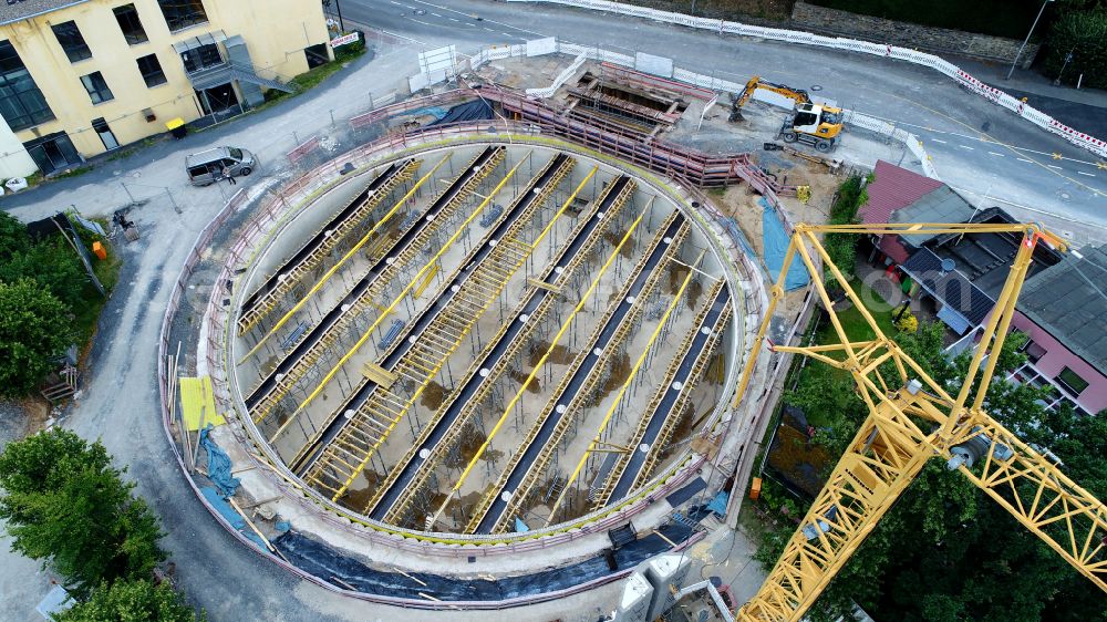 Siegburg from above - Construction of a new rainwater retention basin on street Zeithstrasse in Siegburg in the state North Rhine-Westphalia, Germany