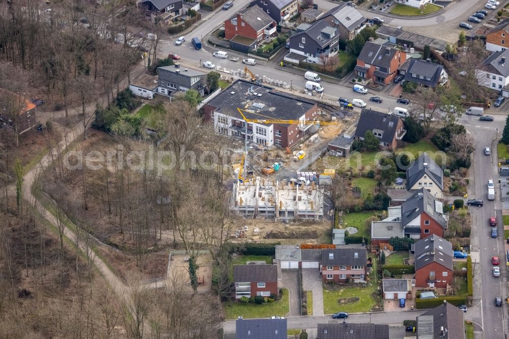 Kirchhellen from above - Construction site of a new residential area of the terraced housing estate on Horsthofstrasse in Kirchhellen at Ruhrgebiet in the state North Rhine-Westphalia, Germany