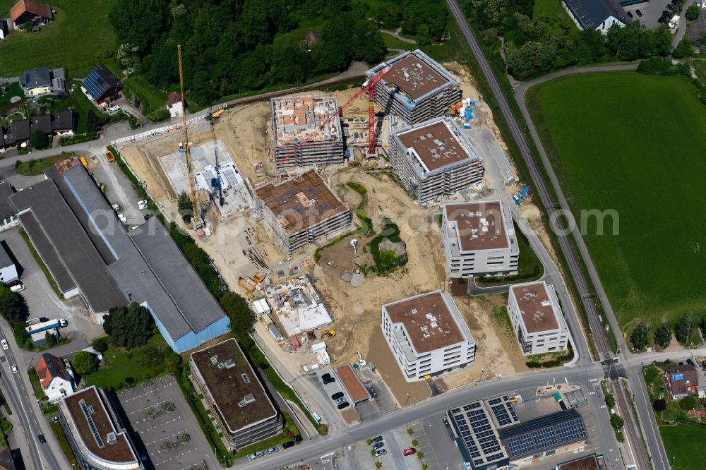 Aerial photograph Bottighofen - High-rise construction site for a new residential and commercial building Rivage Bottighofen in Bottighofen in the canton Thurgau, Switzerland