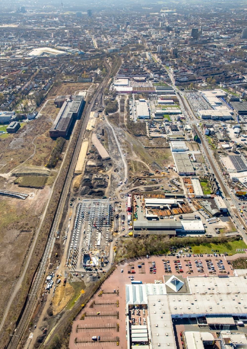 Aerial image Dortmund - For the new building RRX- Betriebswerk on Bornstrasse in Dortmund in the state North Rhine-Westphalia