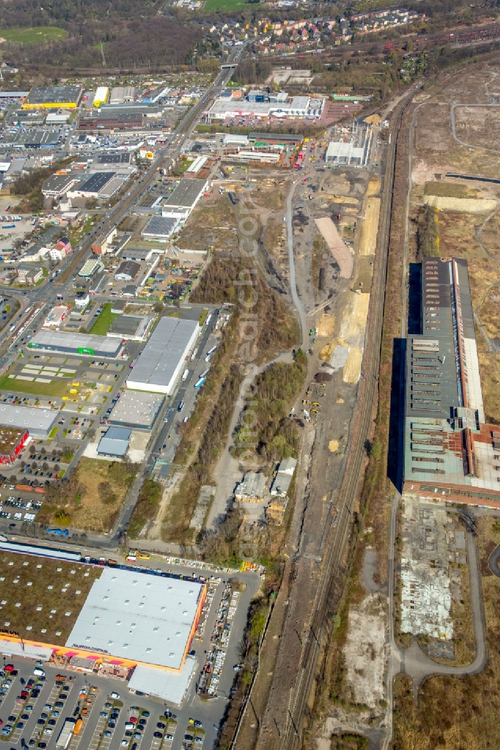 Dortmund from the bird's eye view: For the new building RRX- Betriebswerk on Bornstrasse in Dortmund in the state North Rhine-Westphalia