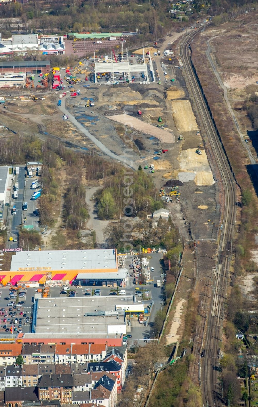 Aerial image Dortmund - For the new building RRX- Betriebswerk on Bornstrasse in Dortmund in the state North Rhine-Westphalia