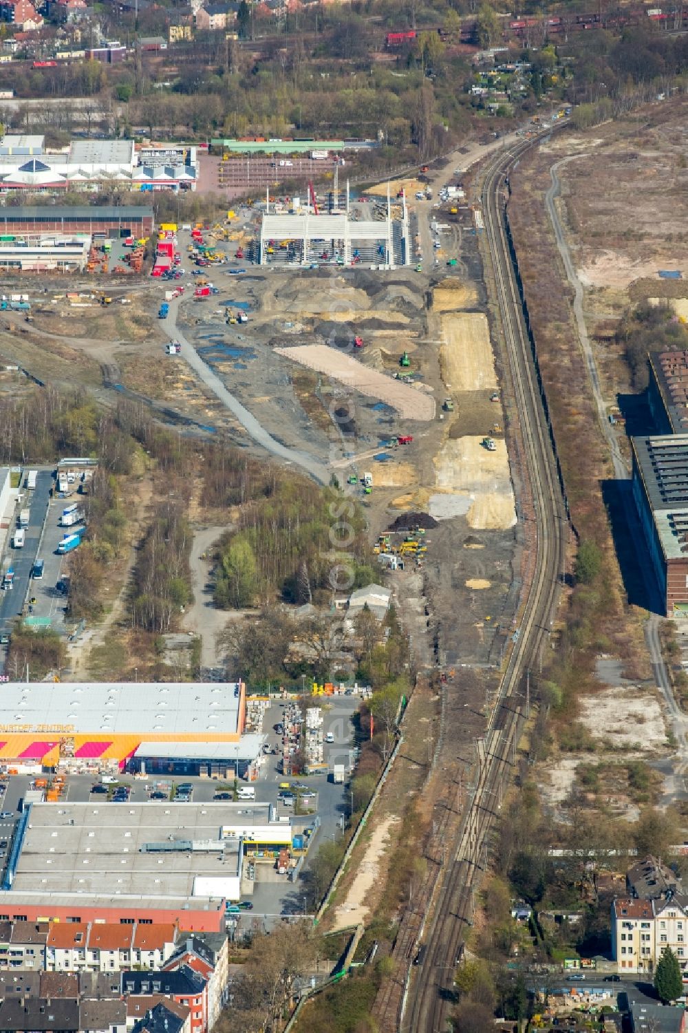 Aerial photograph Dortmund - For the new building RRX- Betriebswerk on Bornstrasse in Dortmund in the state North Rhine-Westphalia