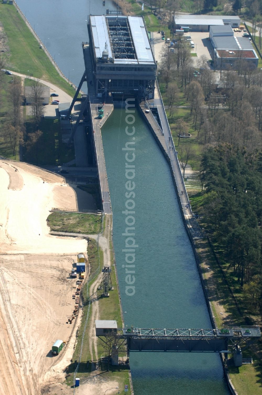 Niederfinow from above - The new building of the boat lift Niederfinow