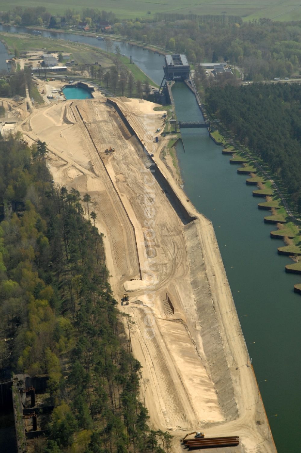 Aerial image Niederfinow - The new building of the boat lift Niederfinow