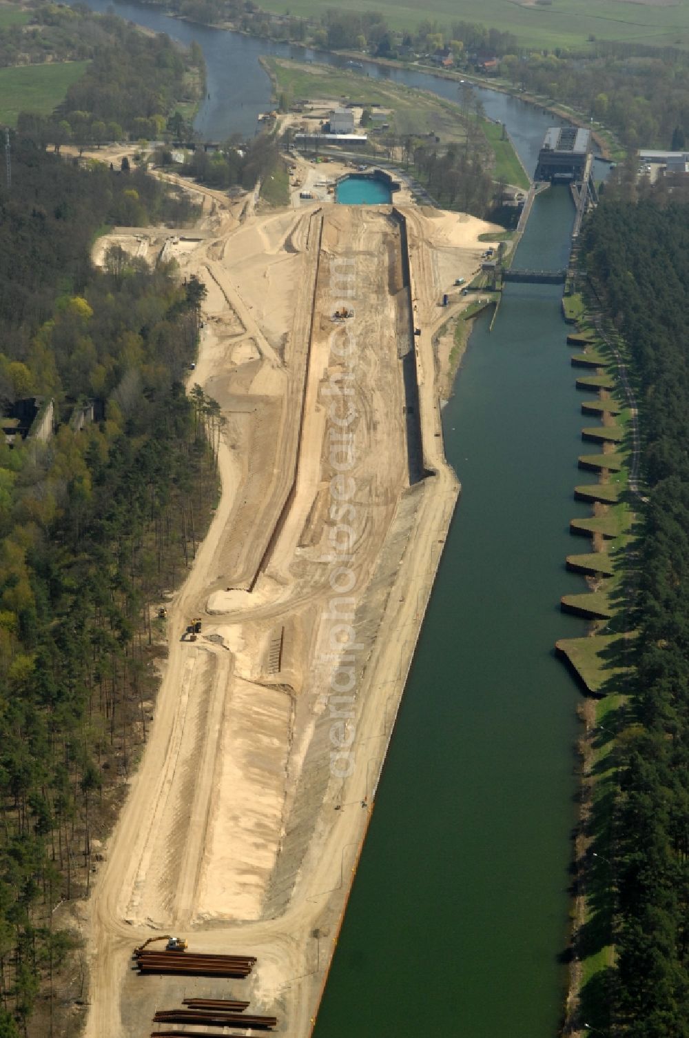 Niederfinow from above - The new building of the boat lift Niederfinow