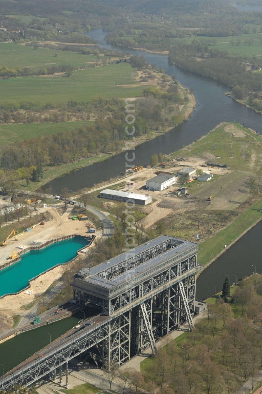 Aerial image Niederfinow - The new building of the boat lift Niederfinow