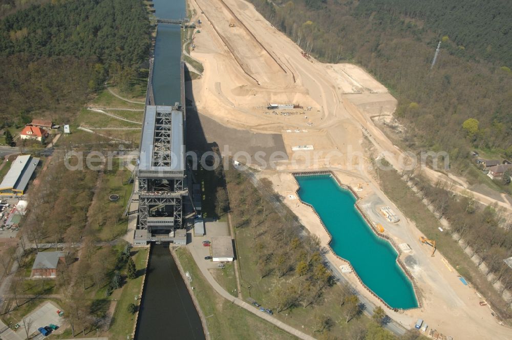 Aerial image Niederfinow - The new building of the boat lift Niederfinow