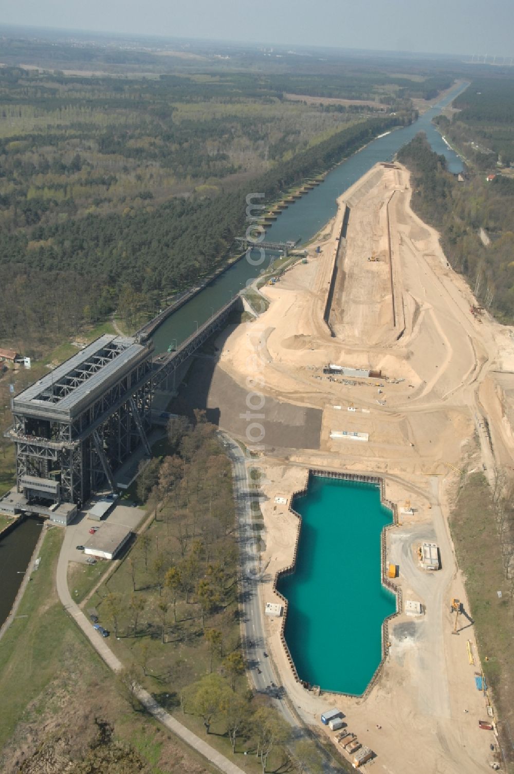 Aerial photograph Niederfinow - The new building of the boat lift Niederfinow