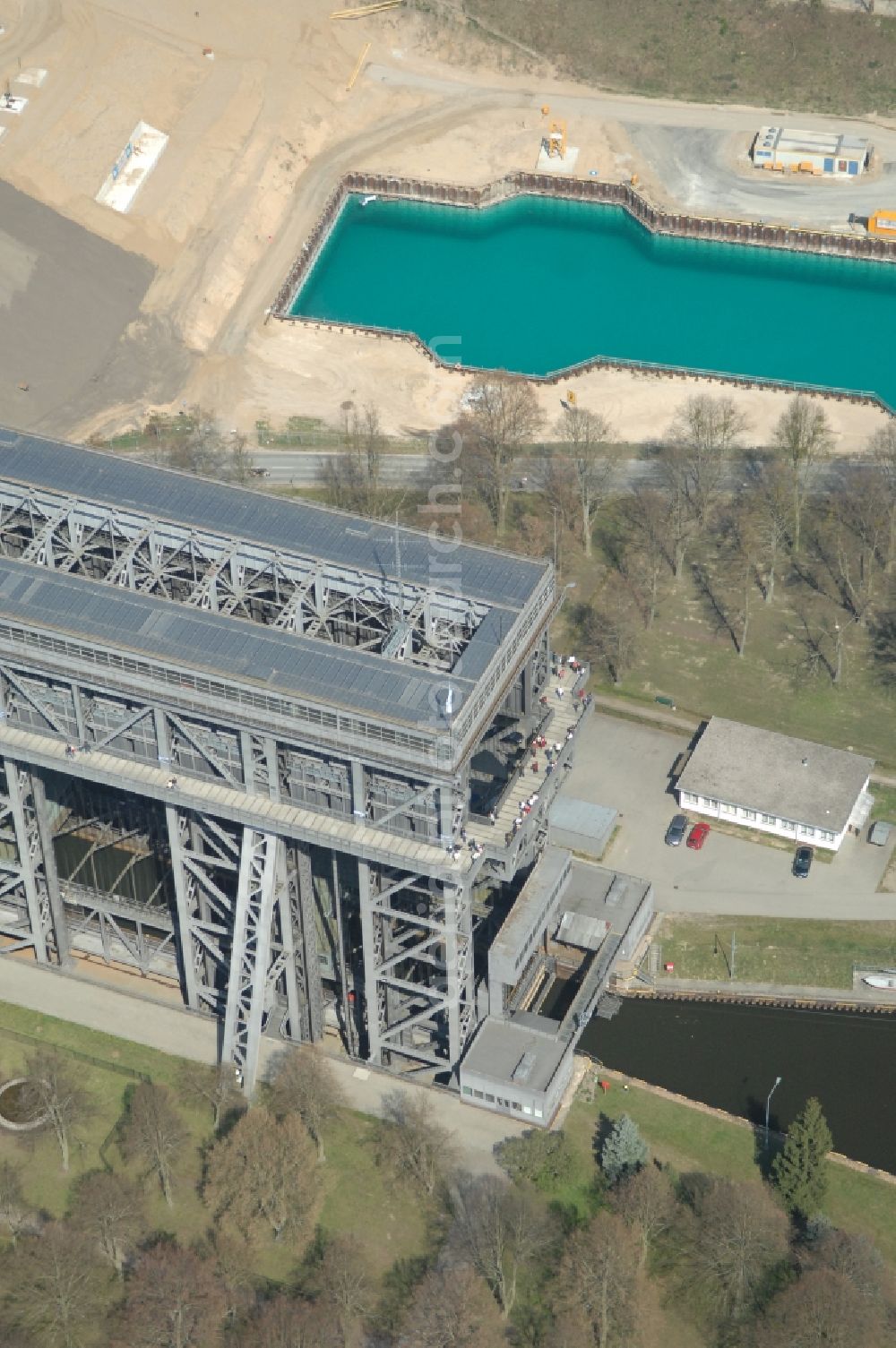 Niederfinow from above - The new building of the boat lift Niederfinow