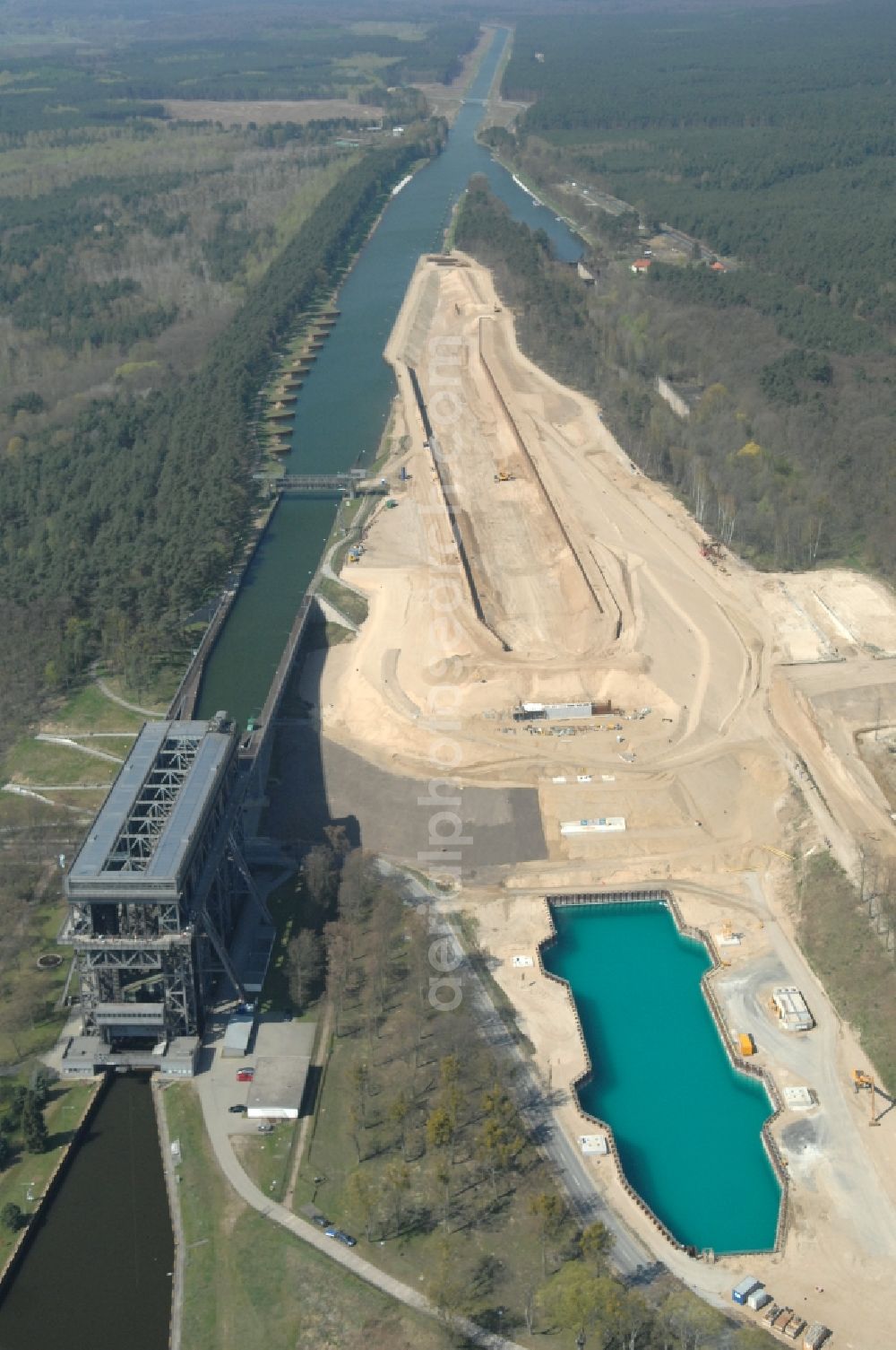 Aerial photograph Niederfinow - The new building of the boat lift Niederfinow