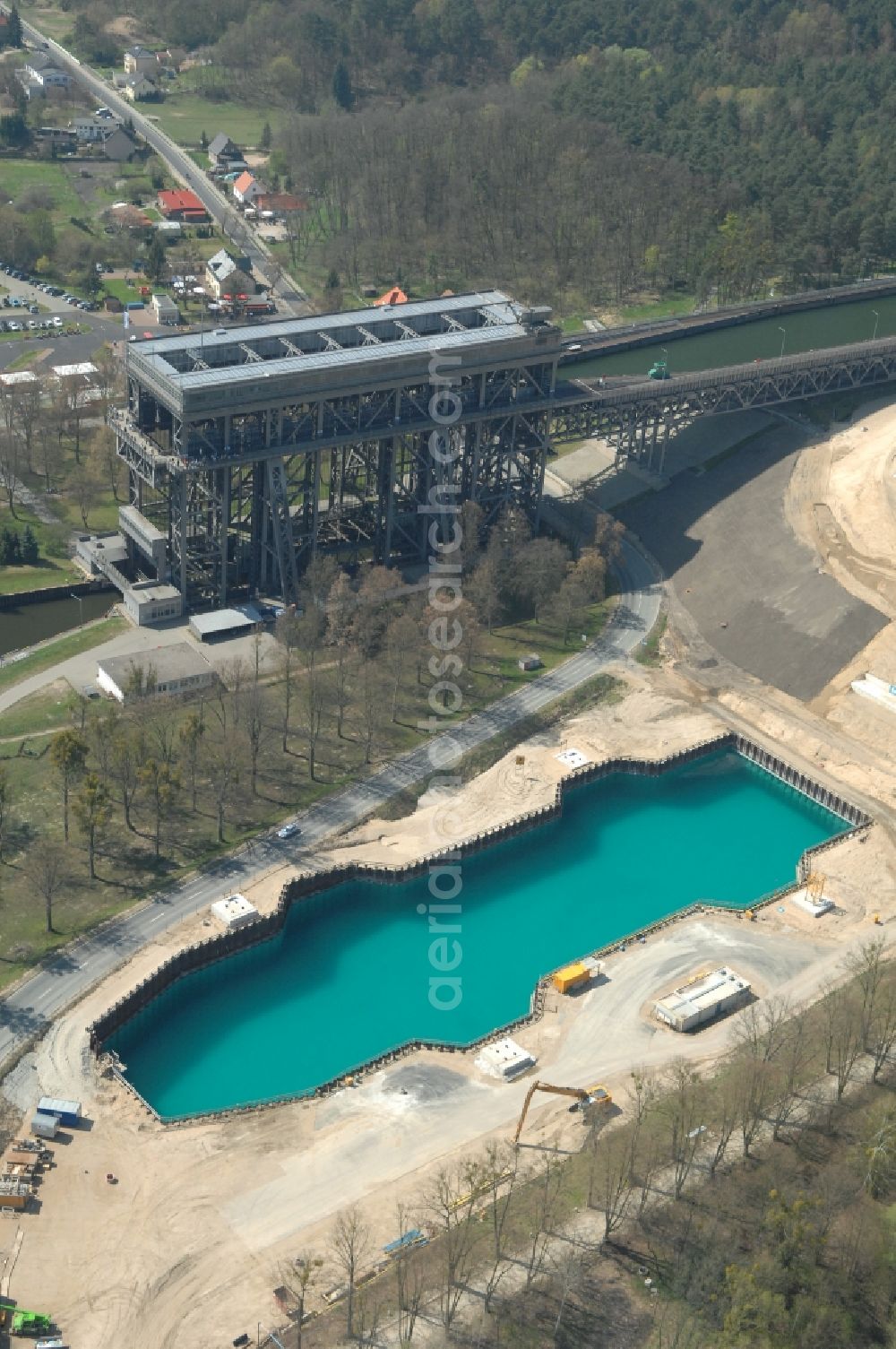 Niederfinow from above - The new building of the boat lift Niederfinow