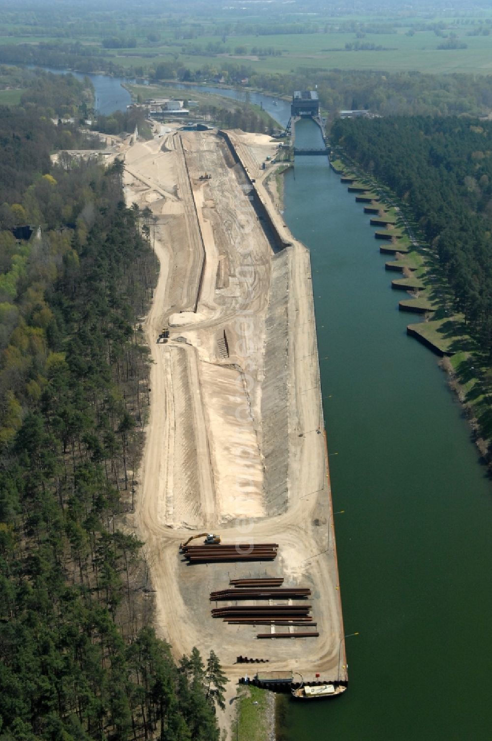 Aerial photograph Niederfinow - The new building of the boat lift Niederfinow