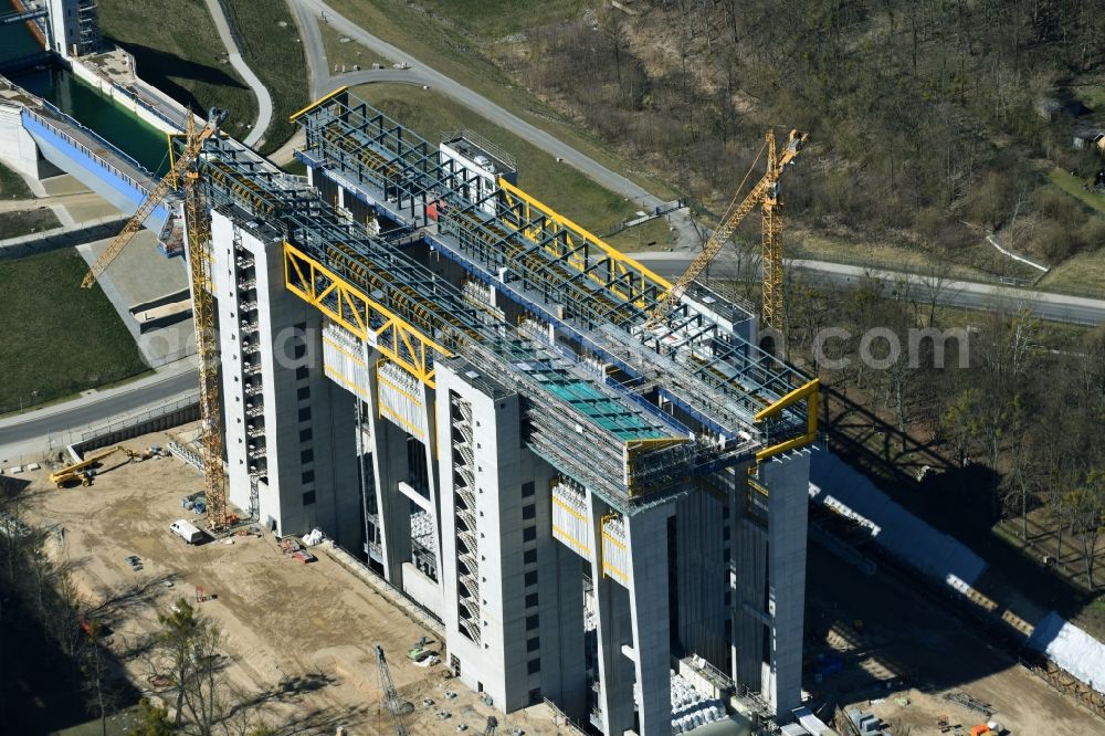 Niederfinow from the bird's eye view: Construction of the Niederfinow ship lift on the Finow Canal in the state of Brandenburg