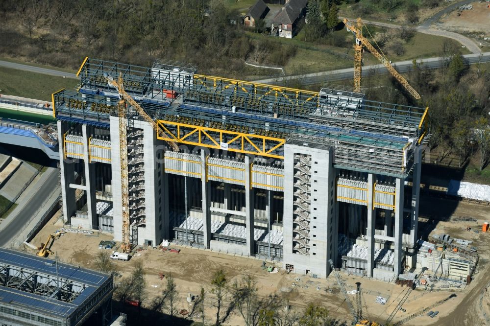 Aerial image Niederfinow - Construction of the Niederfinow ship lift on the Finow Canal in the state of Brandenburg