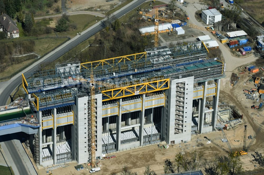 Niederfinow from the bird's eye view: Construction of the Niederfinow ship lift on the Finow Canal in the state of Brandenburg