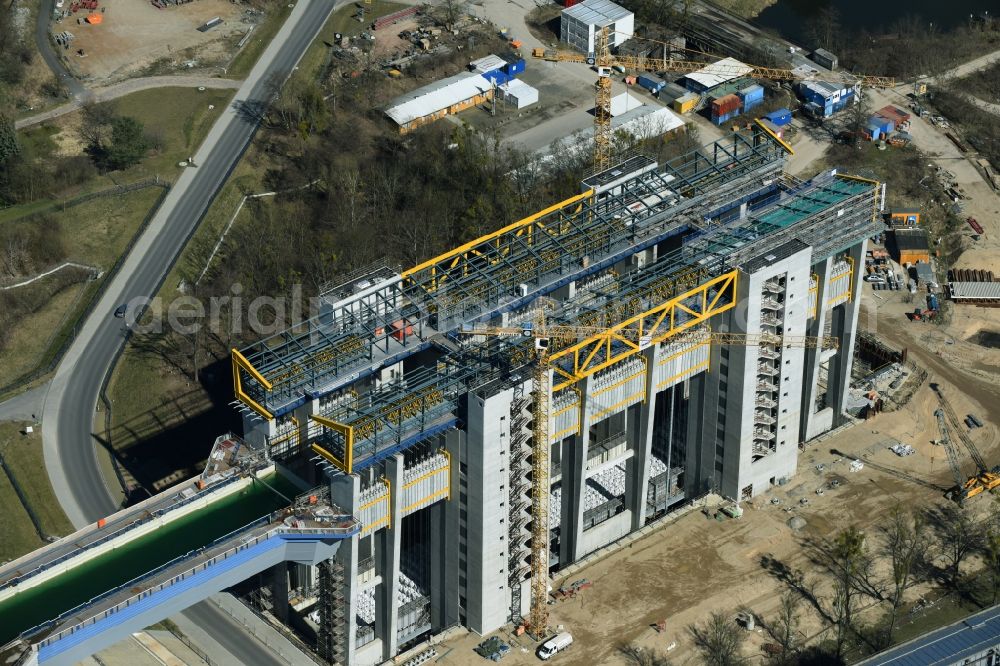 Aerial image Niederfinow - Construction of the Niederfinow ship lift on the Finow Canal in the state of Brandenburg