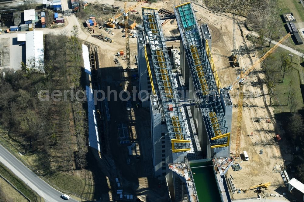 Aerial image Niederfinow - Construction of the Niederfinow ship lift on the Finow Canal in the state of Brandenburg