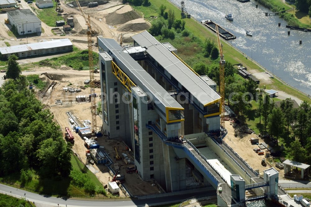 Aerial photograph Niederfinow - Construction of the Niederfinow ship lift on the Finow Canal in the state of Brandenburg