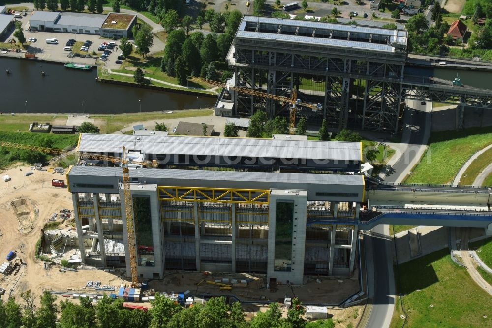 Niederfinow from the bird's eye view: Construction of the Niederfinow ship lift on the Finow Canal in the state of Brandenburg