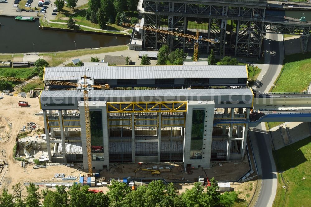 Aerial image Niederfinow - Construction of the Niederfinow ship lift on the Finow Canal in the state of Brandenburg