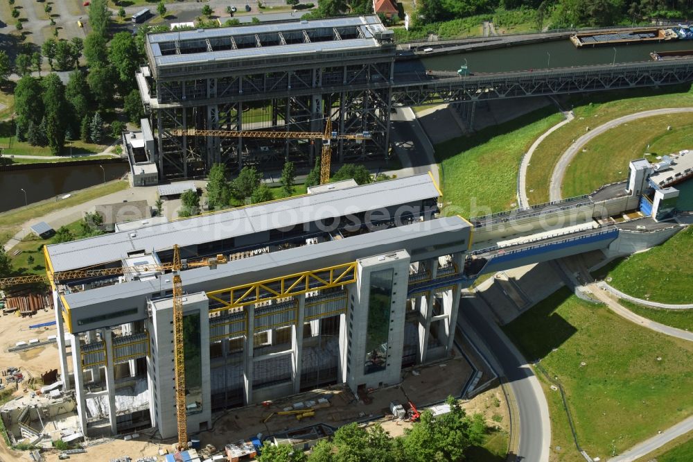 Aerial photograph Niederfinow - Construction of the Niederfinow ship lift on the Finow Canal in the state of Brandenburg