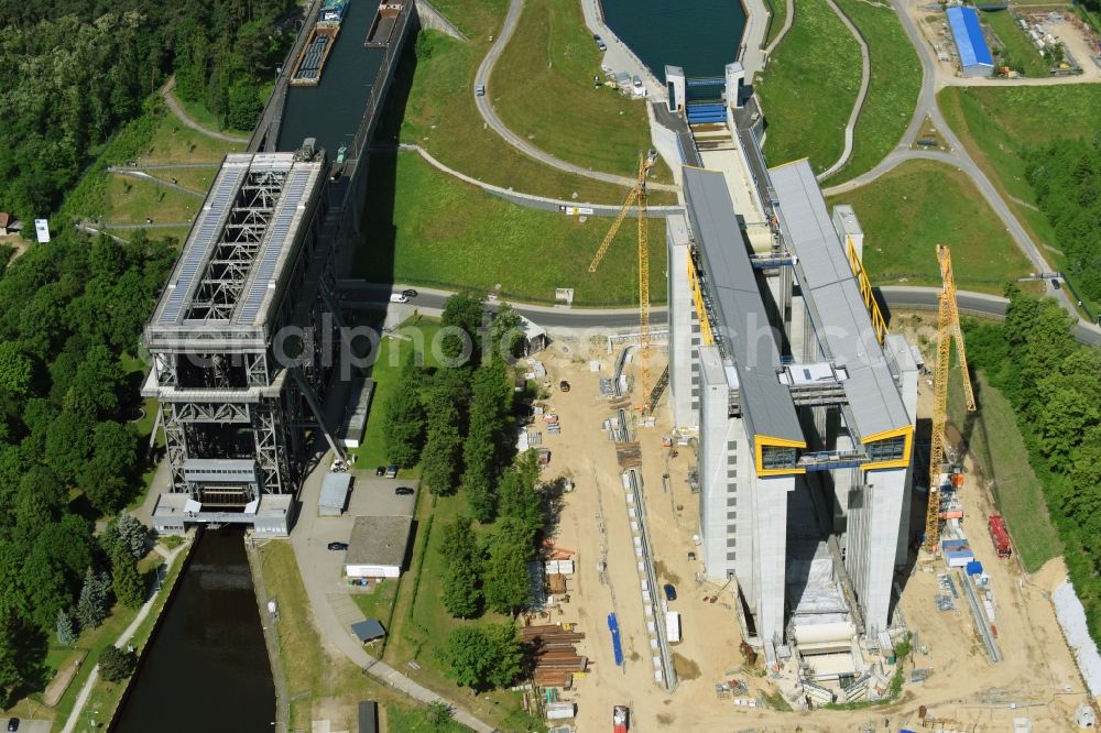 Niederfinow from the bird's eye view: Construction of the Niederfinow ship lift on the Finow Canal in the state of Brandenburg