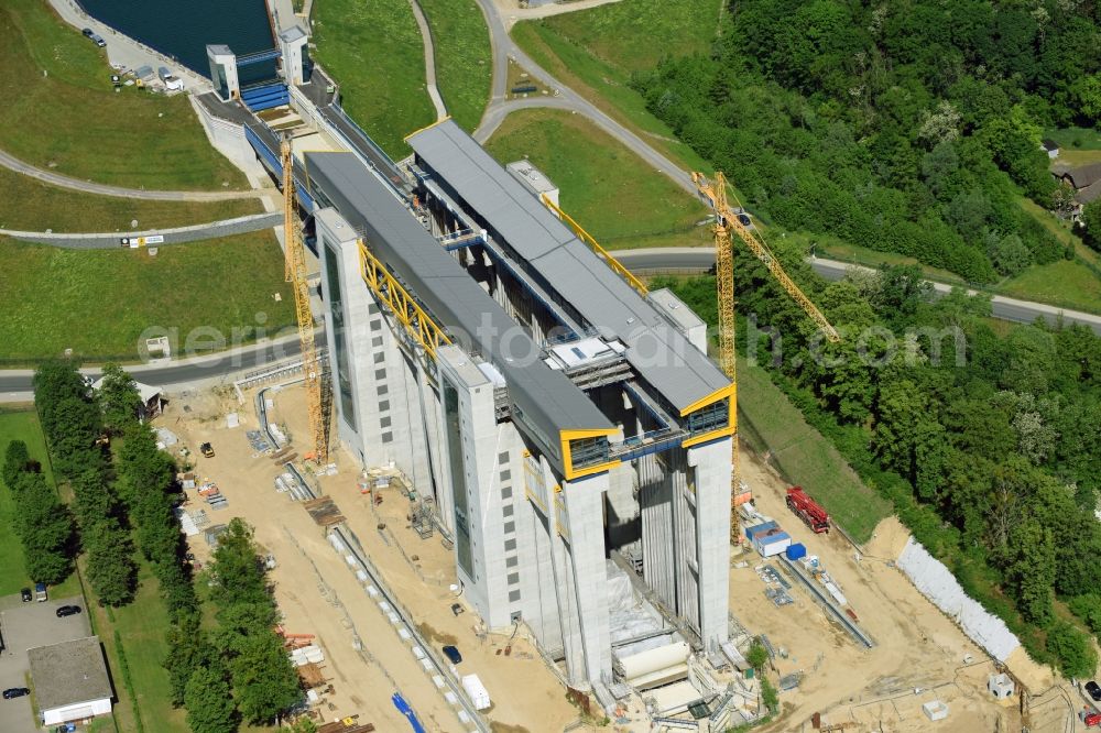 Aerial image Niederfinow - Construction of the Niederfinow ship lift on the Finow Canal in the state of Brandenburg