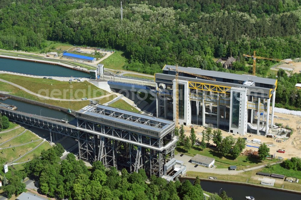 Niederfinow from the bird's eye view: Construction of the Niederfinow ship lift on the Finow Canal in the state of Brandenburg