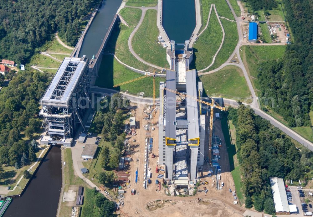 Aerial image Niederfinow - The new building of the boat lift Niederfinow