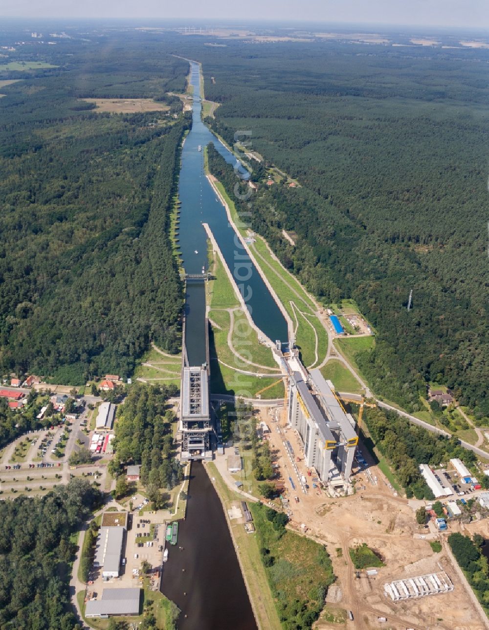 Niederfinow from above - The new building of the boat lift Niederfinow