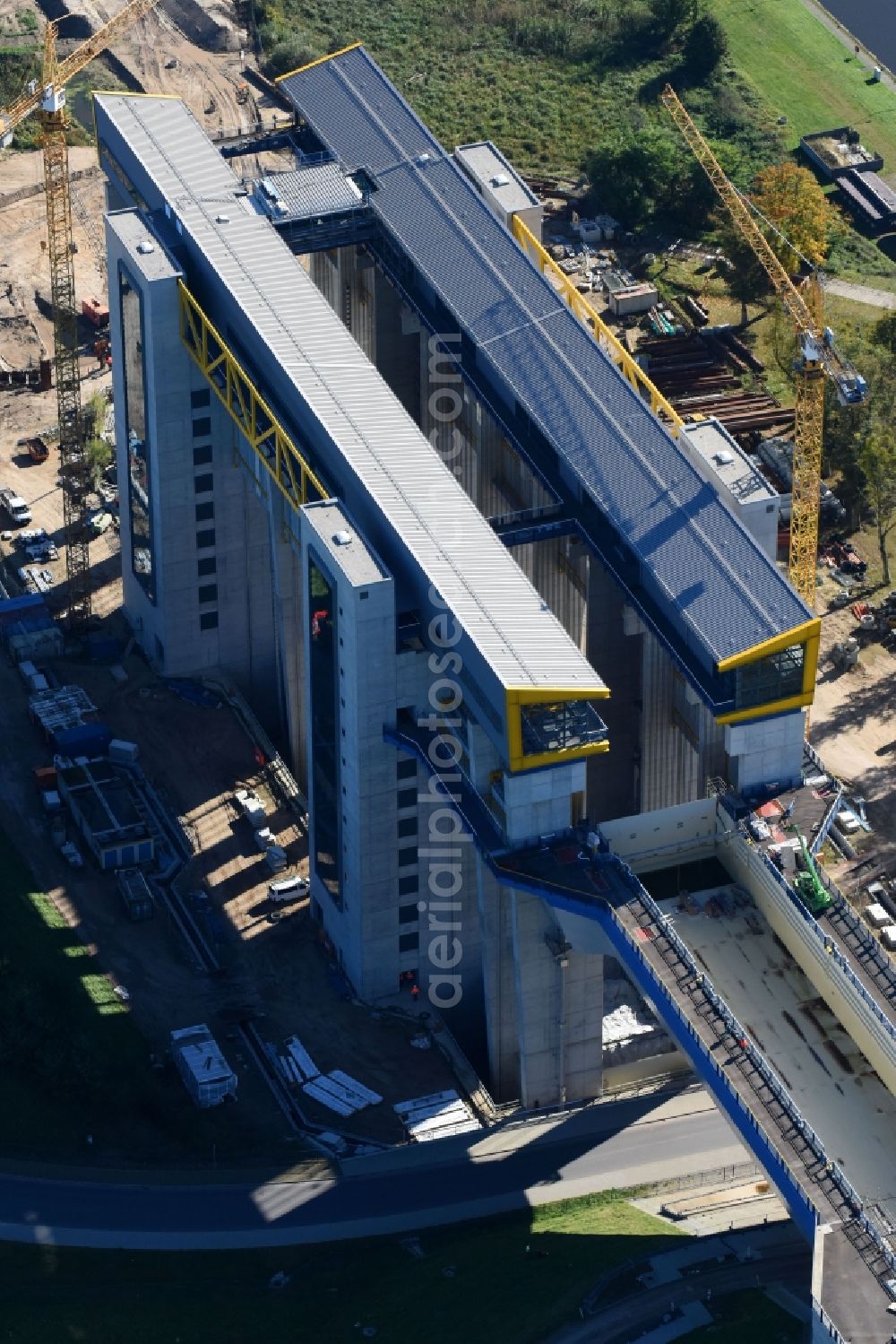 Niederfinow from the bird's eye view: Construction of the Niederfinow ship lift on the Finow Canal in the state of Brandenburg