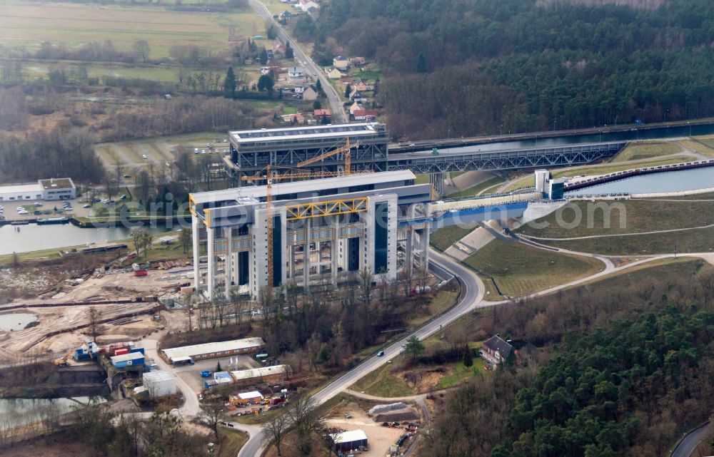 Aerial photograph Niederfinow - Construction of the Niederfinow ship lift on the Finow Canal in the state of Brandenburg