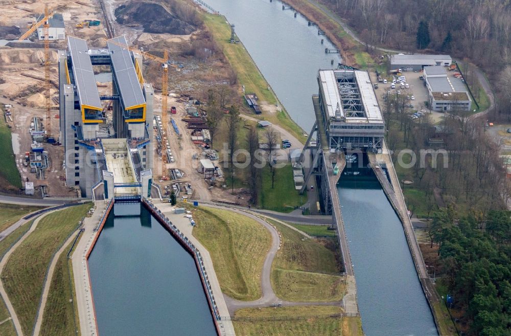 Aerial image Niederfinow - Construction of the Niederfinow ship lift on the Finow Canal in the state of Brandenburg