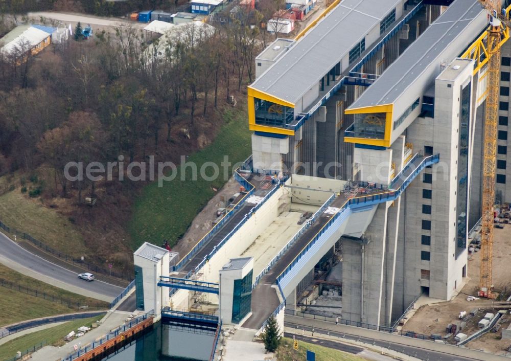 Aerial image Niederfinow - Construction of the Niederfinow ship lift on the Finow Canal in the state of Brandenburg