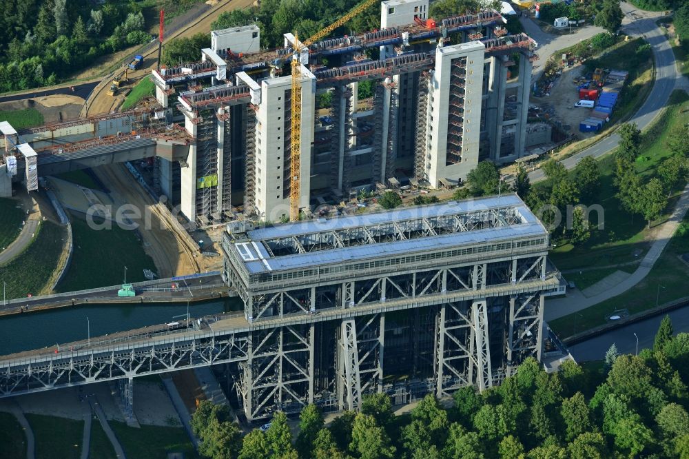 Aerial image Niederfinow - The new building of the boat lift Niederfinow