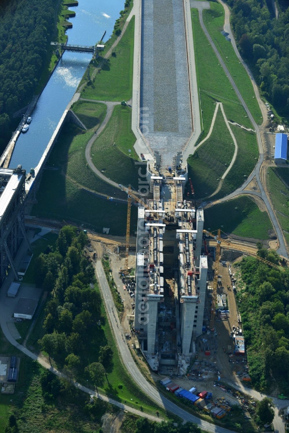 Aerial image Niederfinow - The new building of the boat lift Niederfinow