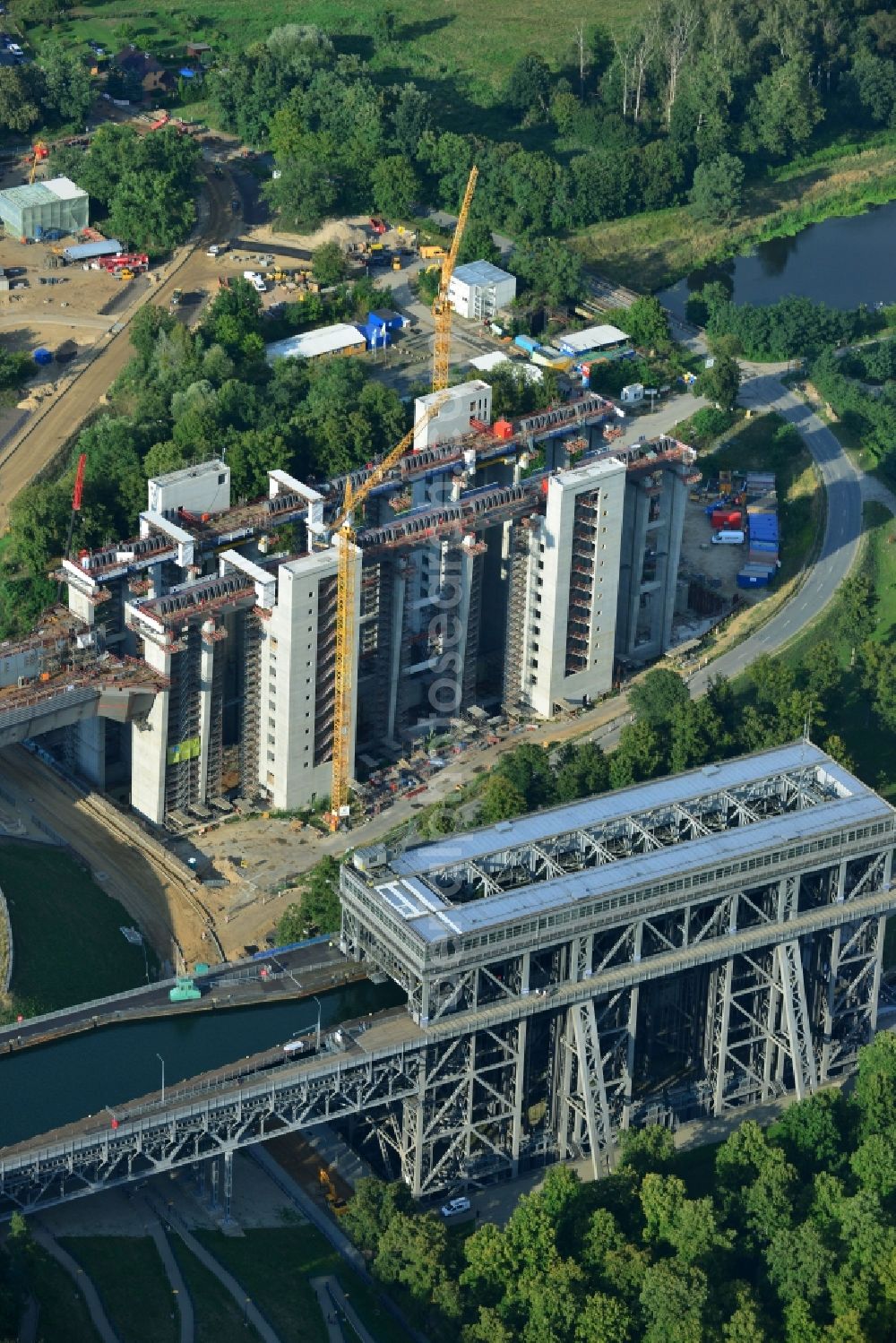 Niederfinow from above - The new building of the boat lift Niederfinow