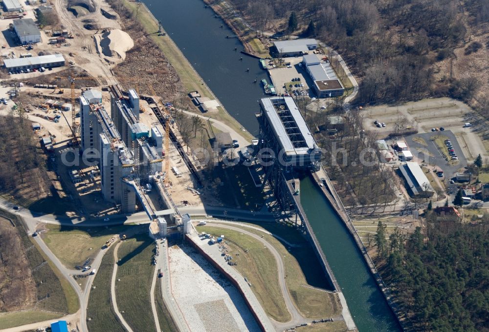 Niederfinow from above - The new building of the boat lift Niederfinow