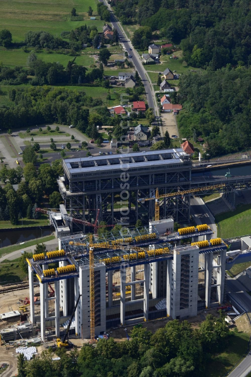 Niederfinow from above - The new building of the boat lift Niederfinow